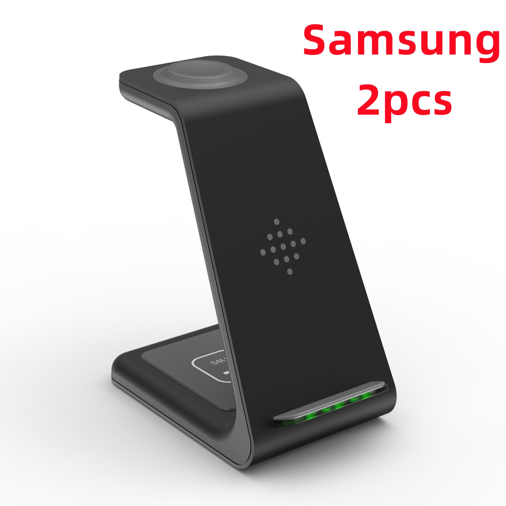 Black wireless phone charger stand with angled base and top circular charging pad