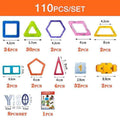 Magnetic building blocks 110-piece set with shape and size guide diagram