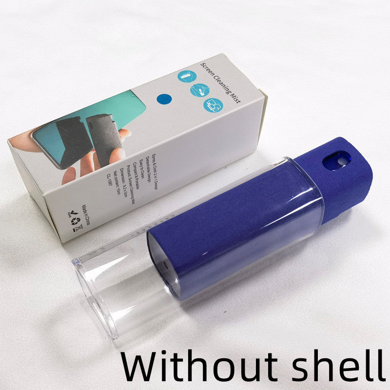 Portable screen cleaner set, blue cloth cleaner in clear tube container.