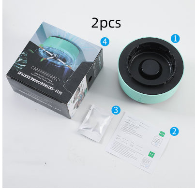 Portable air-purifying ashtray with round filter and 2 filter sets, includes paper inserts