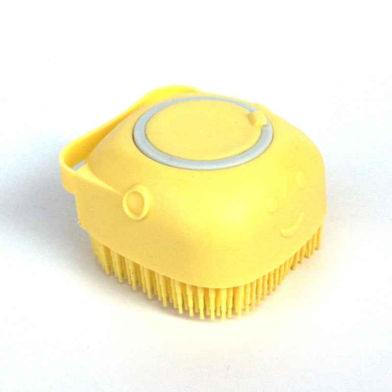 Silicone pet bath massage brush, yellow round head with circular top panel