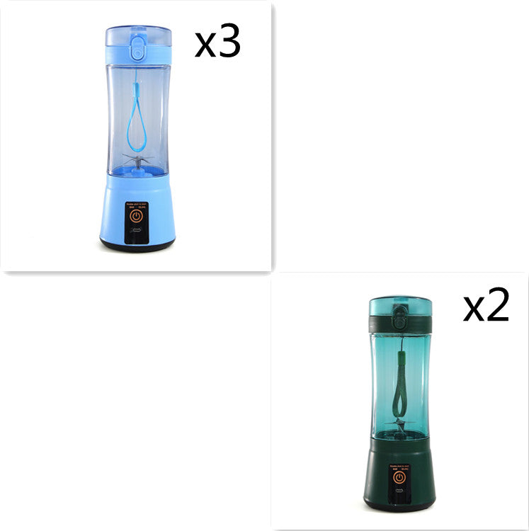 Portable electric fruit juicer blender with clear cup and light blue and teal bases
