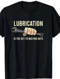 Men's black short-sleeve T-shirt with large front text and illustration print