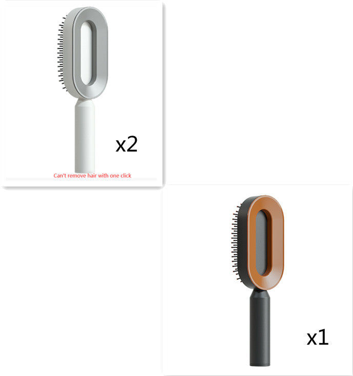 Self-cleaning hair brush set: two white brushes and one brown brush