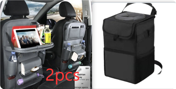 Black PU leather seat-back storage bag with top handle and side straps