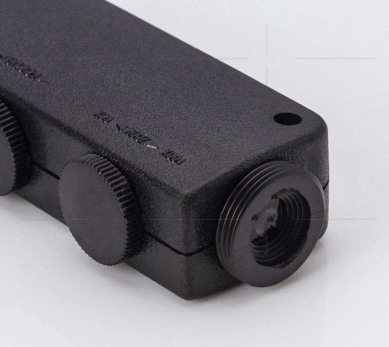 Black clip-on microscope with threaded lens ring and ribbed focus control