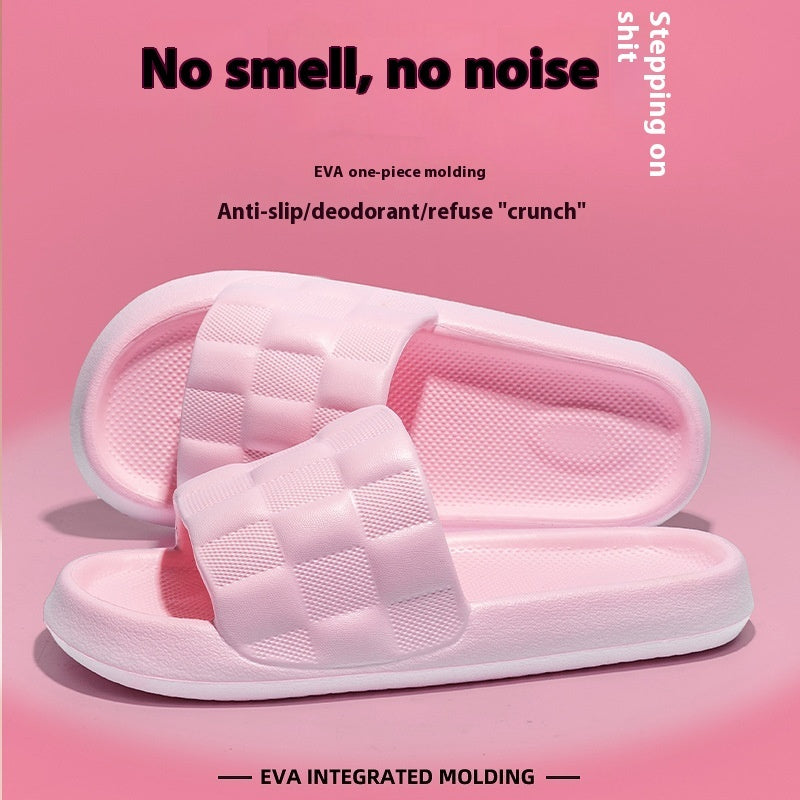 Women's EVA slide sandals in pink with wide checkered strap and open toe
