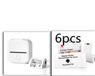 Mini thermal label printer set with 6pcs thermal paper, white printer