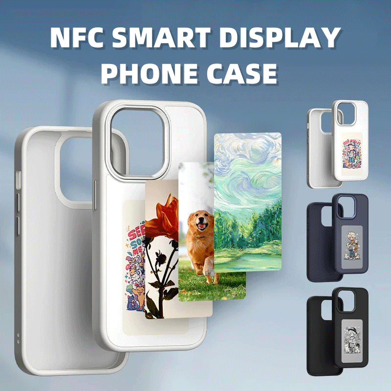 Phone case set with custom NFC-style display window and colorful photo inserts