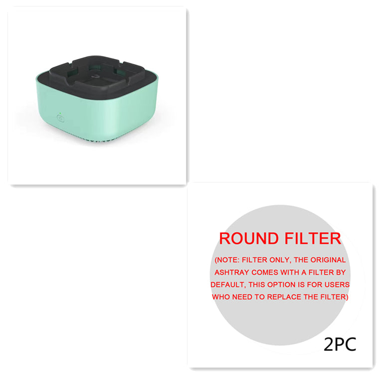 Car ashtray purifier with round filter, 2 pack; light green base with black top