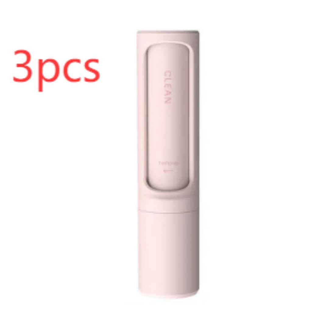 Reusable pet hair remover lint roller, pink cylindrical self-cleaning brush