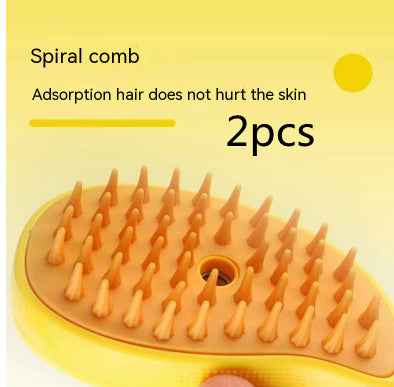 Yellow spiral pet grooming comb with amber bristles, 2pcs