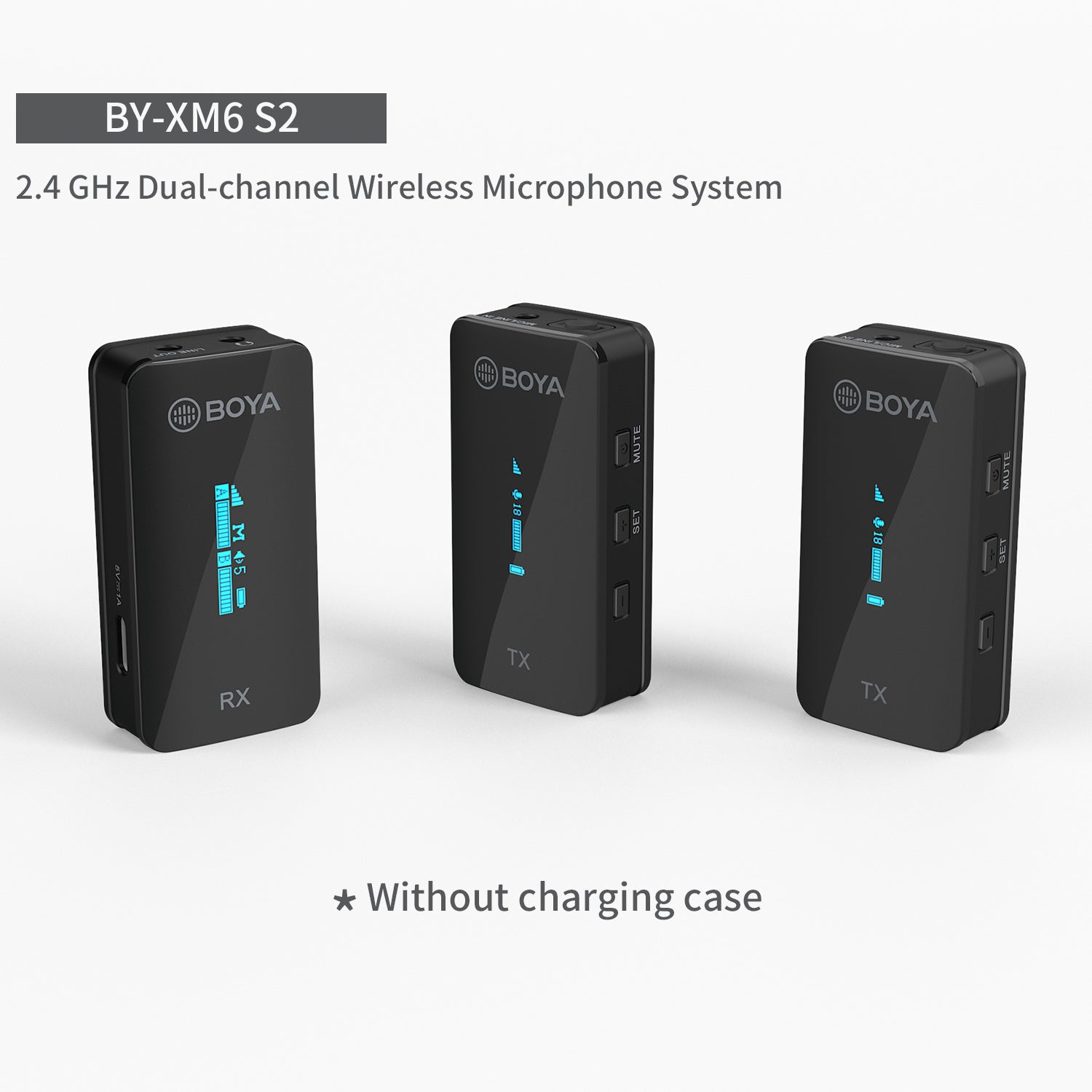 Black dual-channel wireless microphone units showing front and side ports