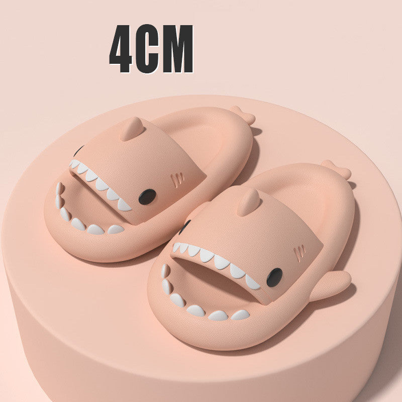 Cartoon shark slippers in pale beige with thick sole, open-toe slip-on shark face