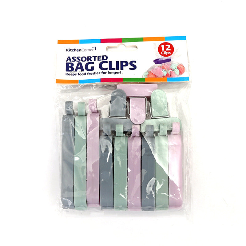 12-pack plastic bag sealing clips, multicolor assorted, for closing food bags
