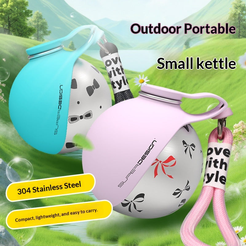 Portable pet water dispenser set with blue and soft mist pink stainless steel bottles and straps.