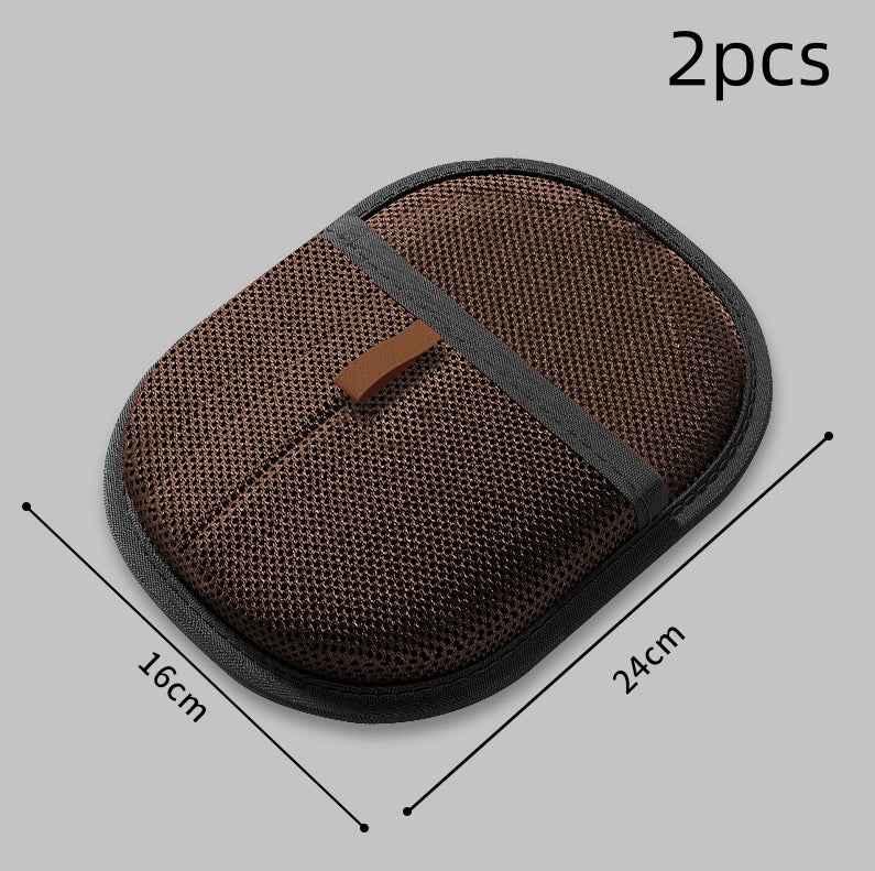 Pet hair remover mitt, dark brown textured surface with strap, 2-piece set